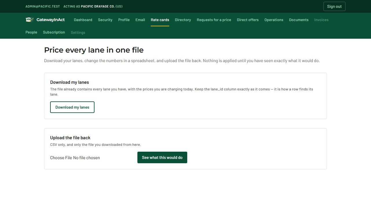 Your bulk rate sheet: two hundred lanes before anything is applied.