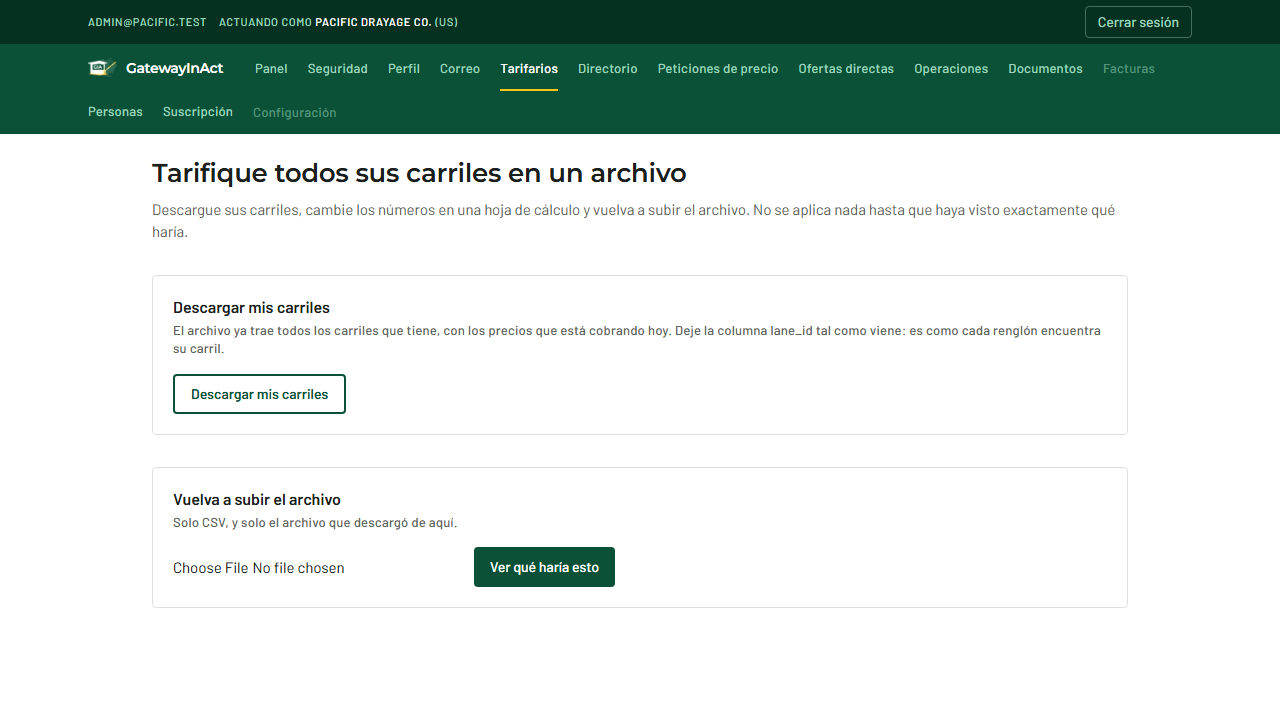 Su tarifario en bloque: doscientos carriles antes de aplicar nada.